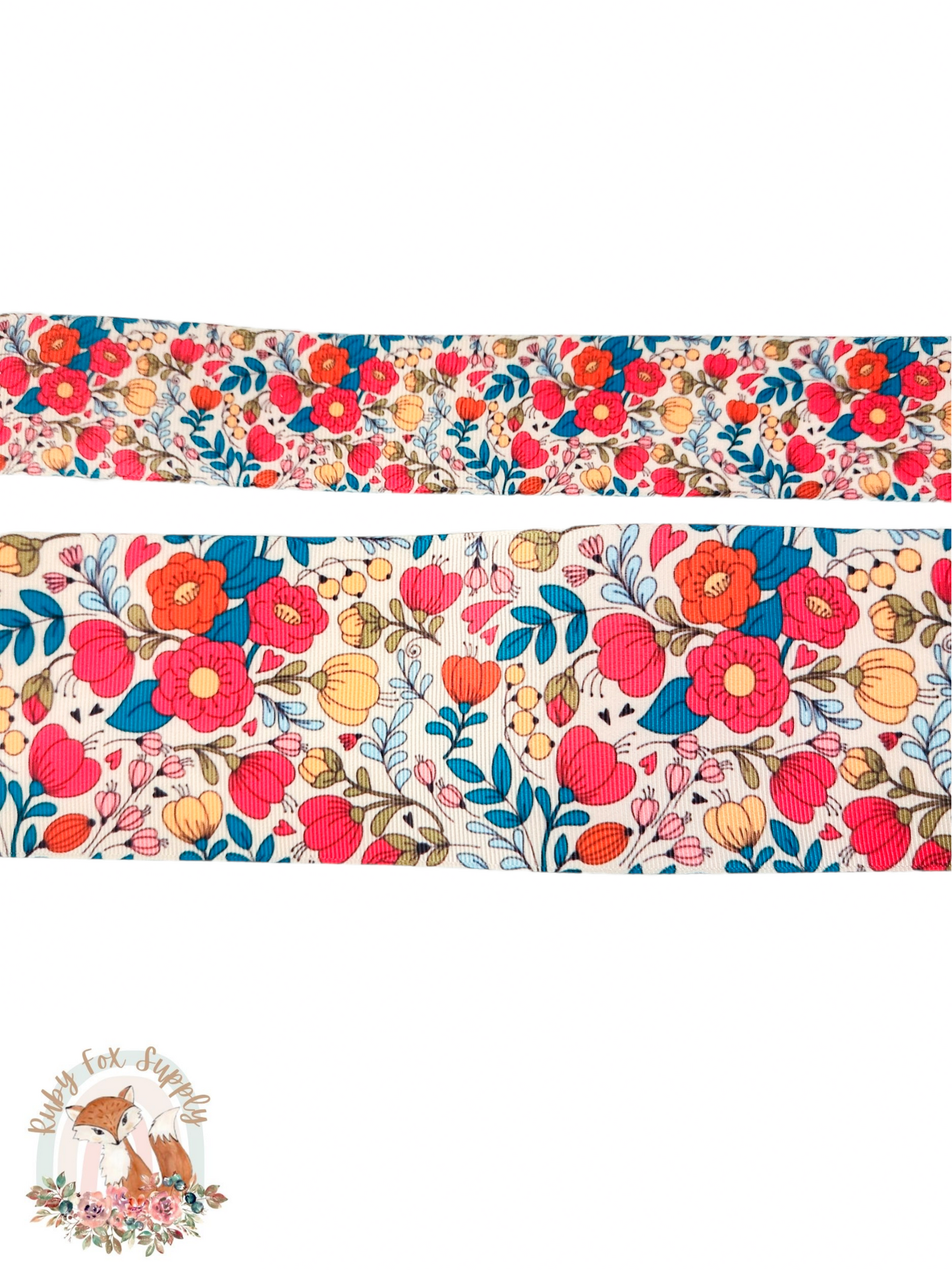 Pink Orange Teal Floral 3"/1.5" Ribbon