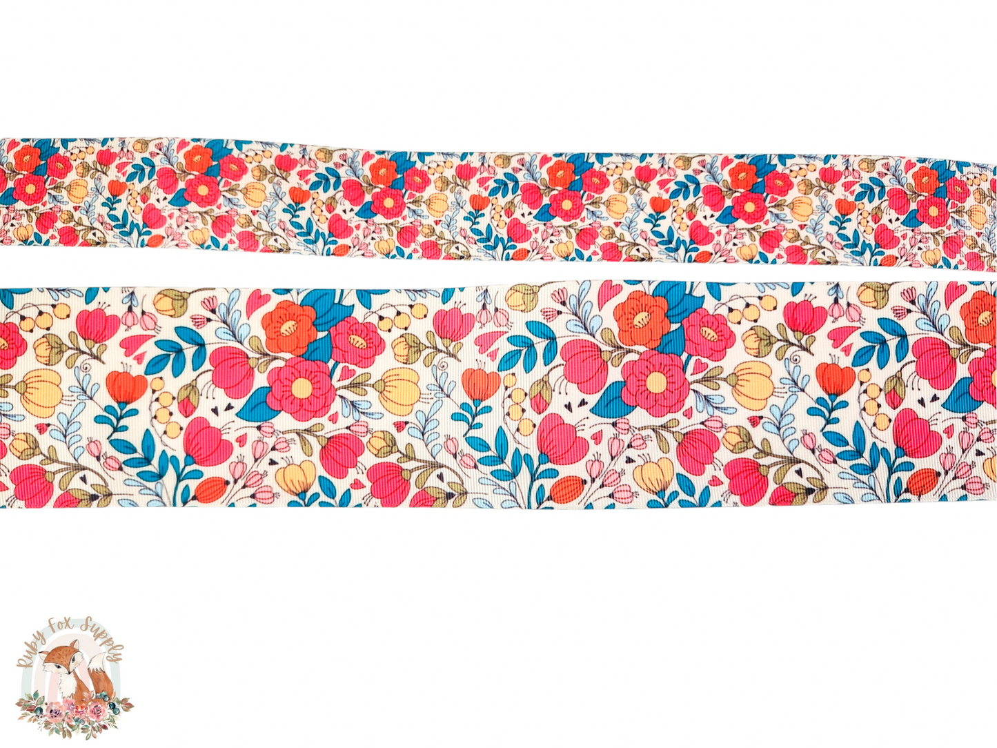 Pink Orange Teal Floral 3"/1.5" Ribbon