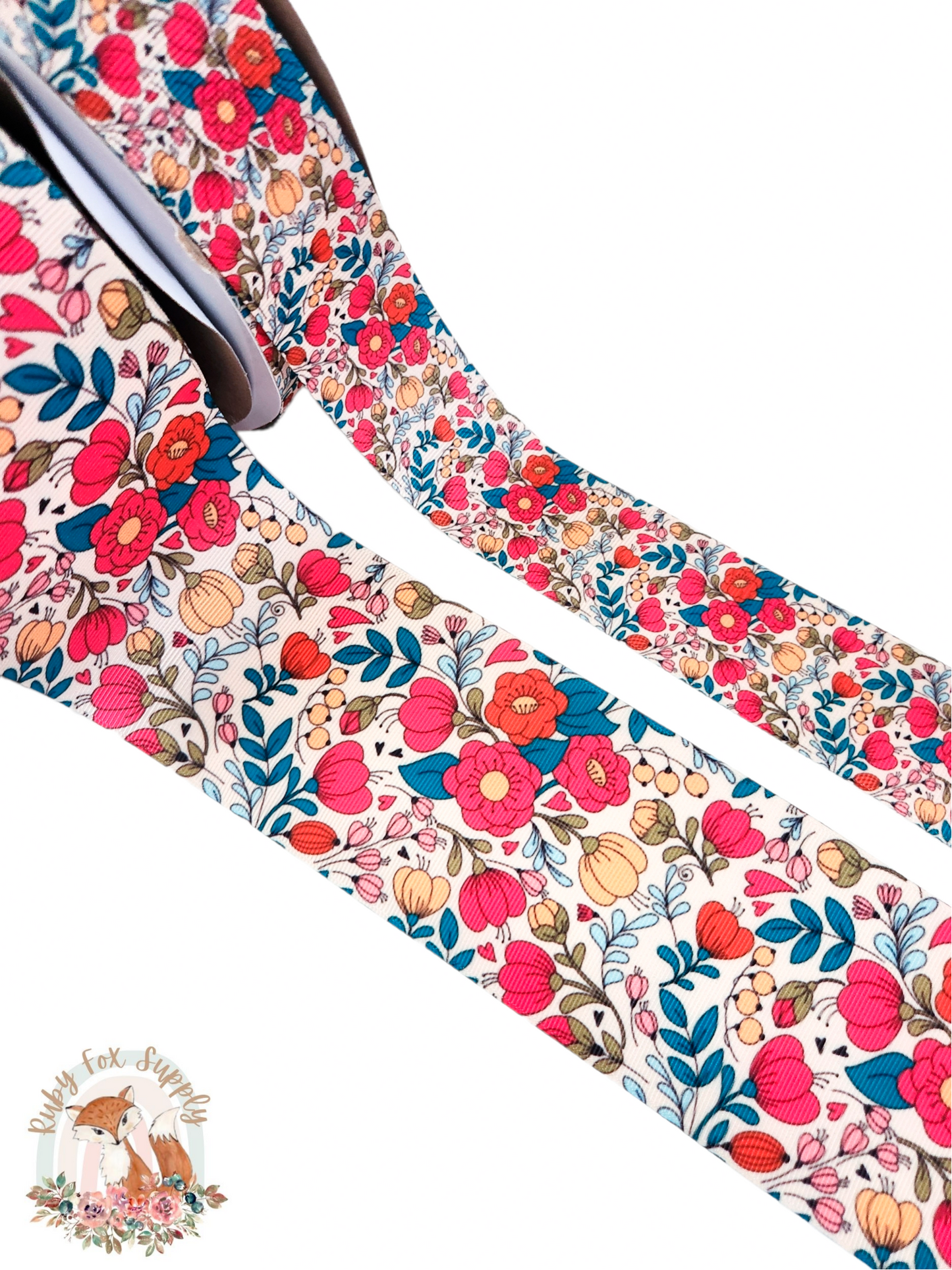 Pink Orange Teal Floral 3"/1.5" Ribbon