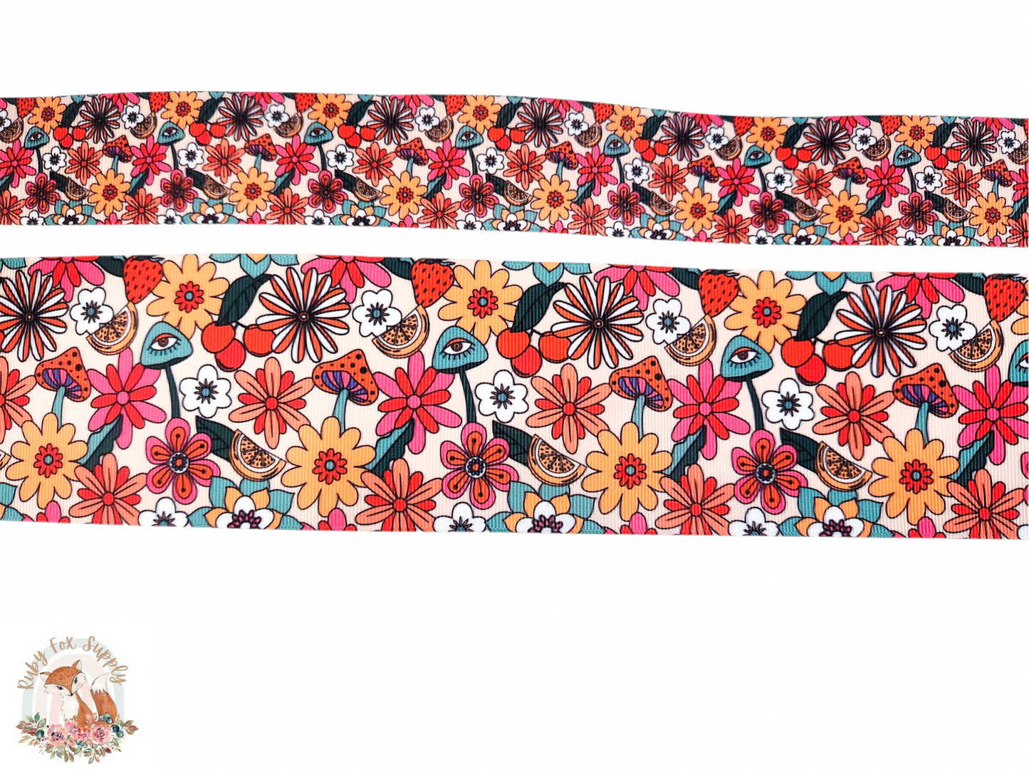 Mushroom Floral 3"/1.5" Ribbon