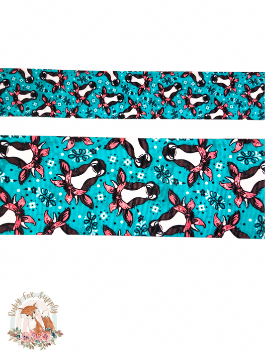 Teal Bandanna Cow 3"/1.5" Ribbon