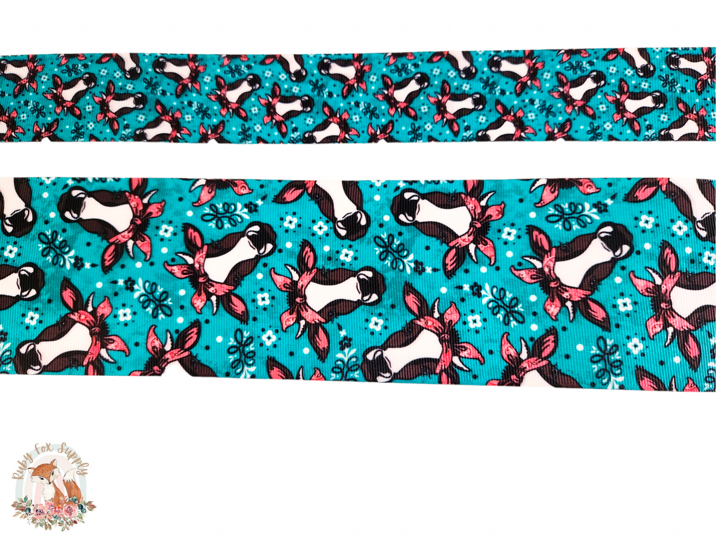 Teal Bandanna Cow 3"/1.5" Ribbon