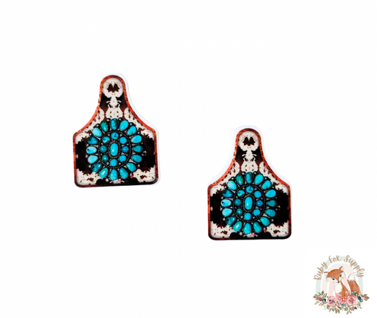 Turquoise Jewelry Cow Tag Resin Earrings