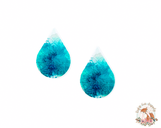 Blue Floral Ocean Resin Earrings