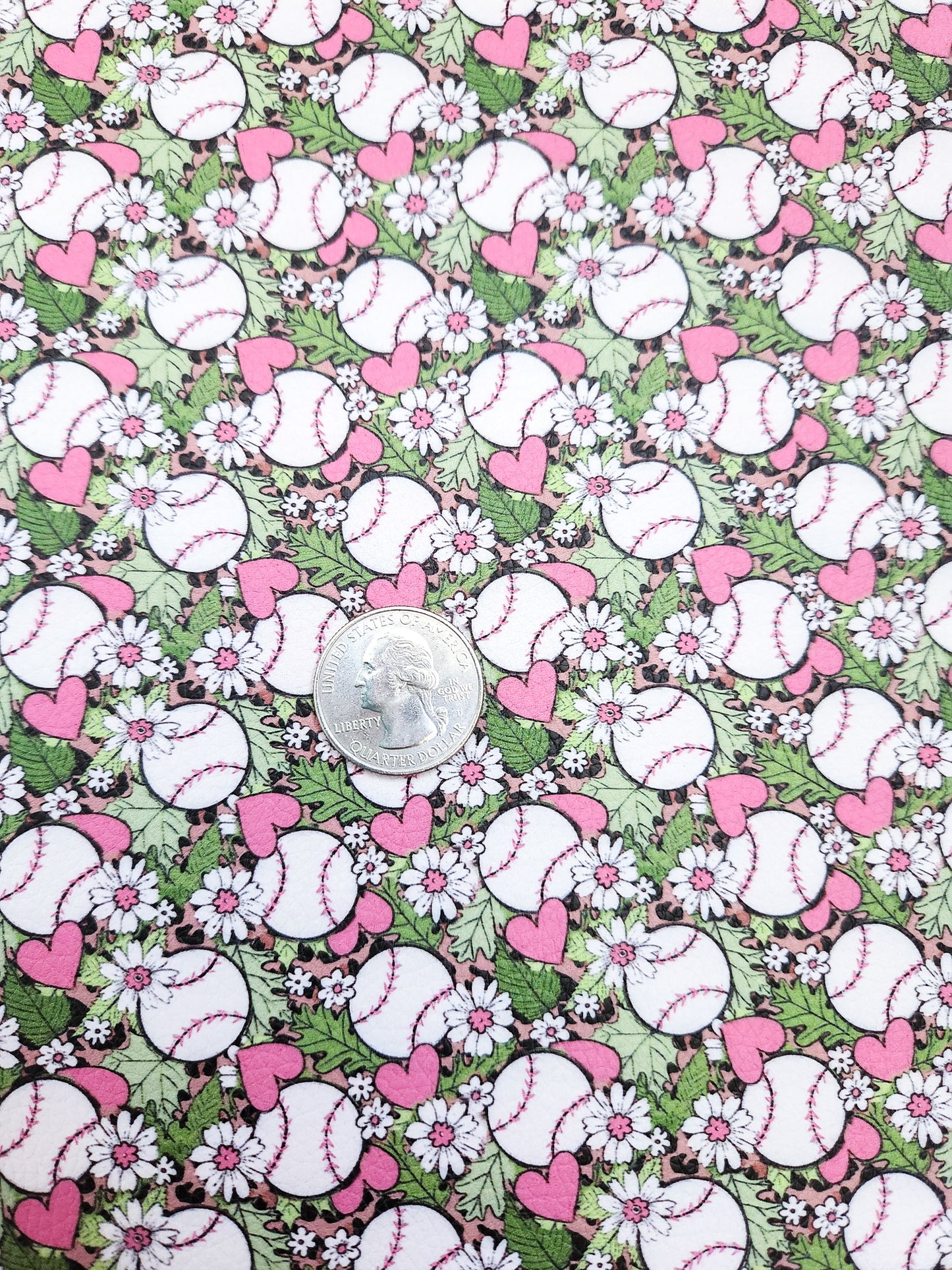 Floral Baseball 9x12 faux leather sheet