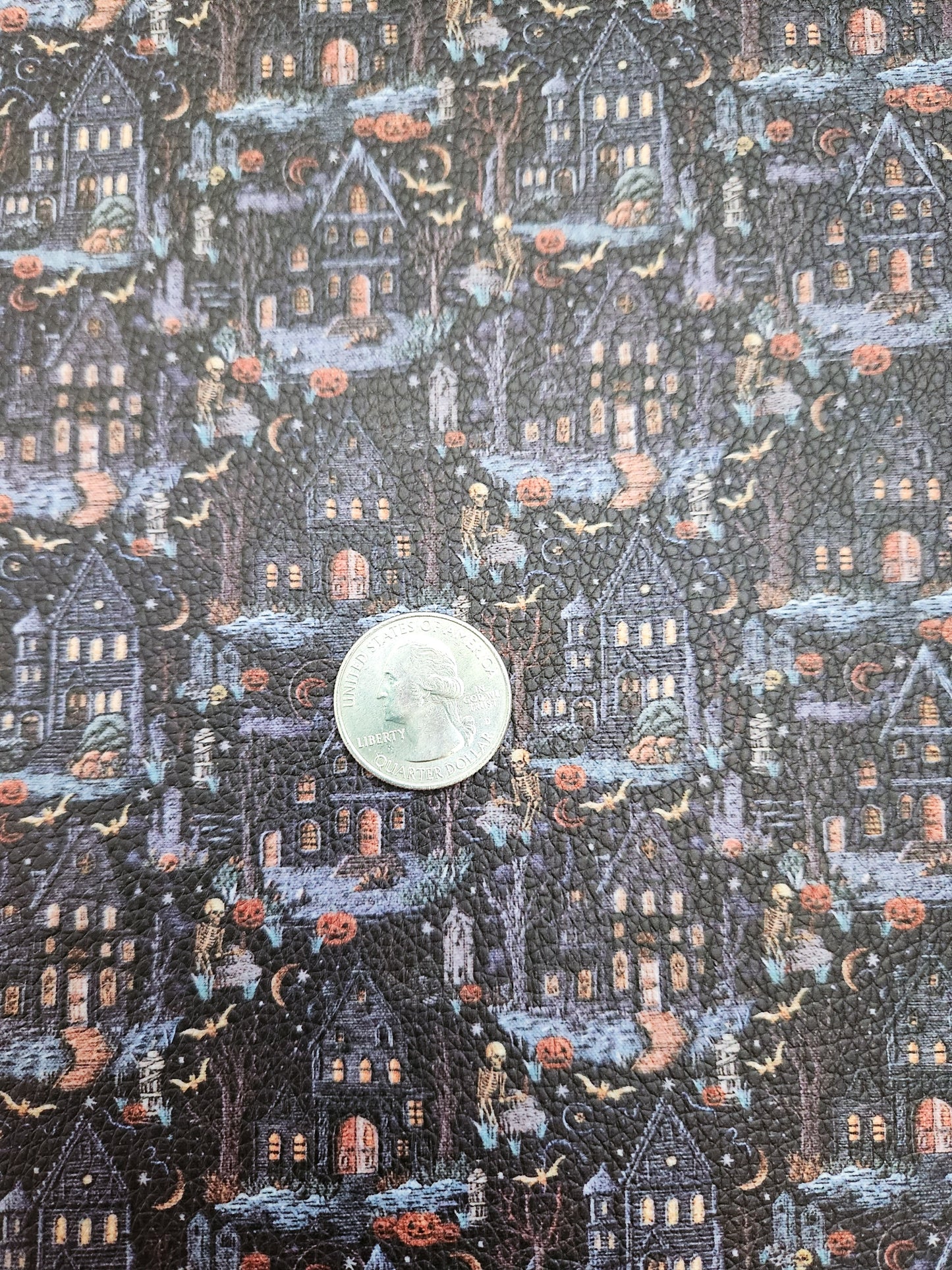 Faux Embroidery Haunted House 9x12 faux leather sheet