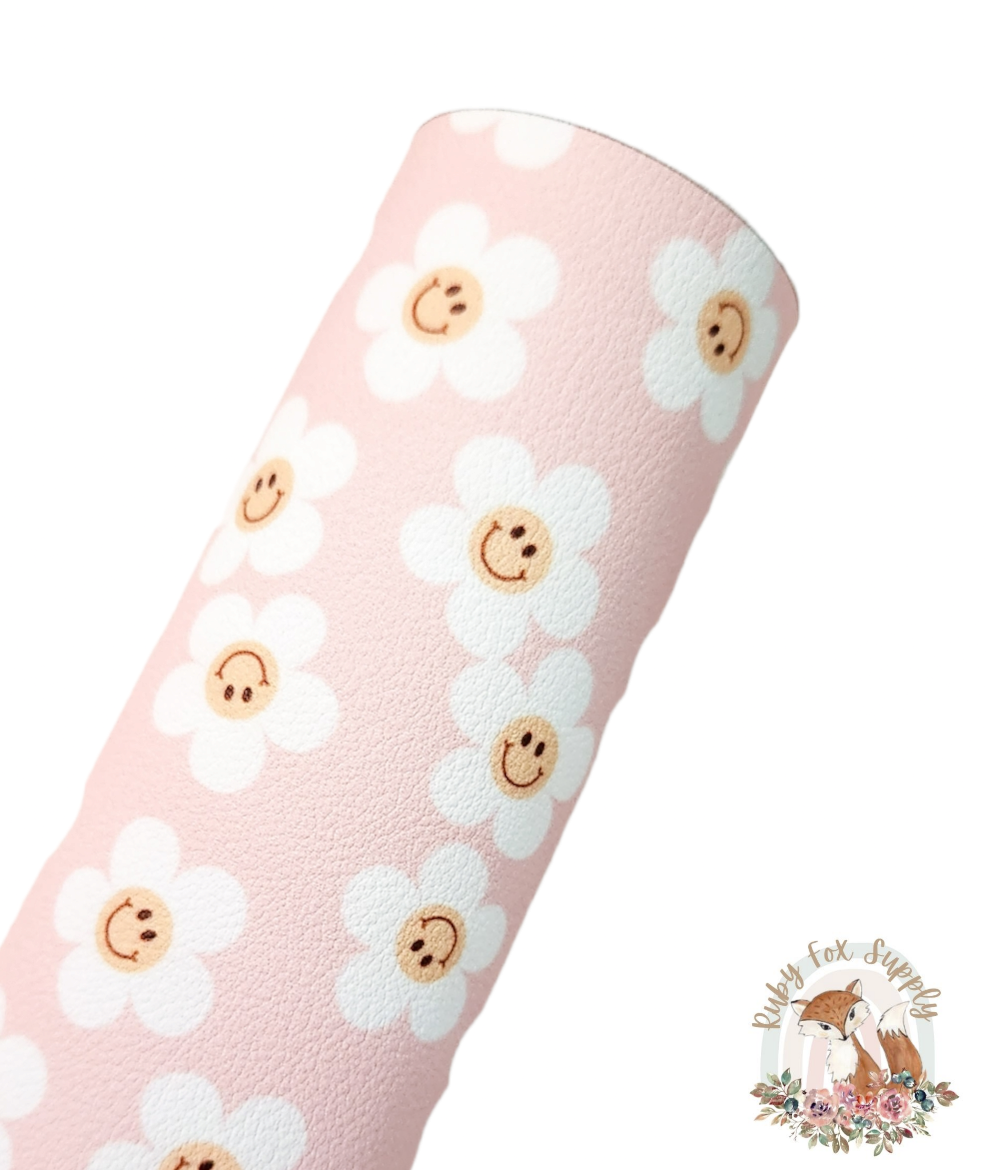 Pink Happy Daisy 9x12 faux leather sheet