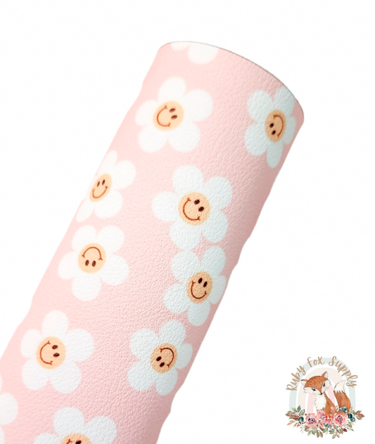 Pink Happy Daisy 9x12 faux leather sheet