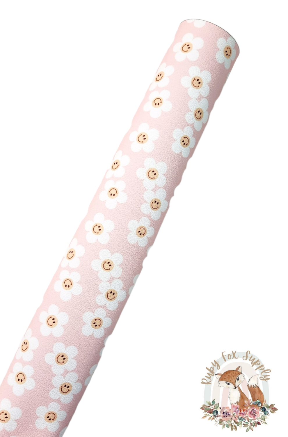 Pink Happy Daisy 9x12 faux leather sheet