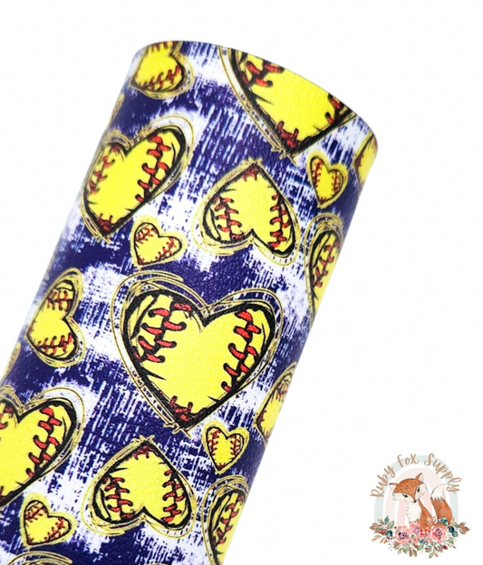 Distressed Softball Hearts 9x12 faux leather sheet
