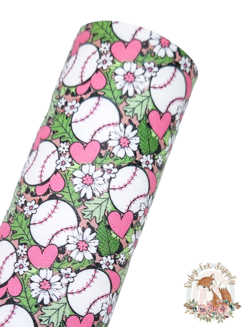 Floral Baseball 9x12 faux leather sheet