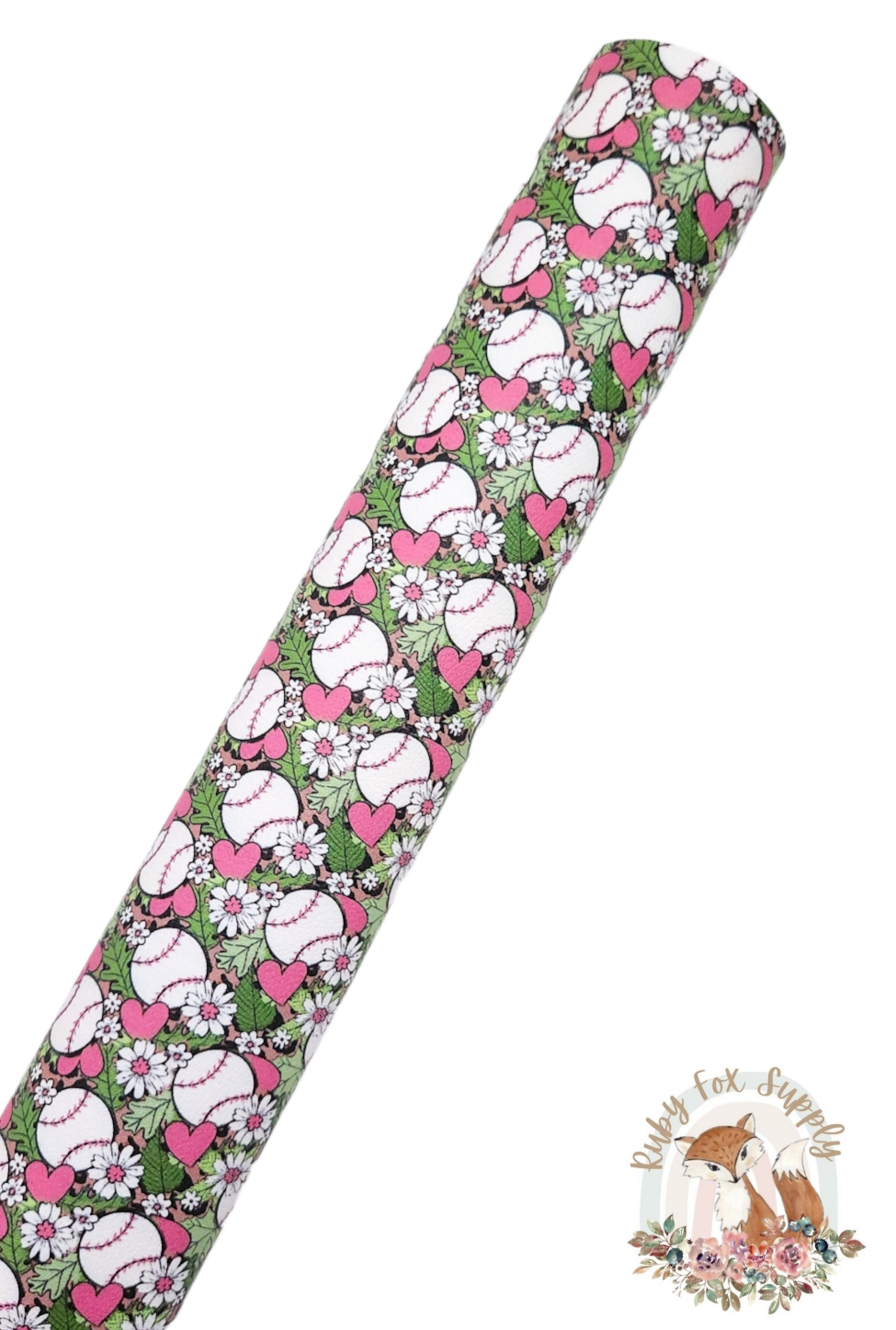 Floral Baseball 9x12 faux leather sheet
