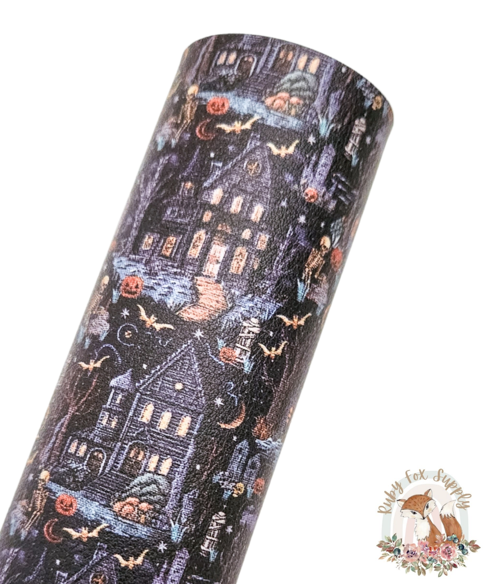 Faux Embroidery Haunted House 9x12 faux leather sheet