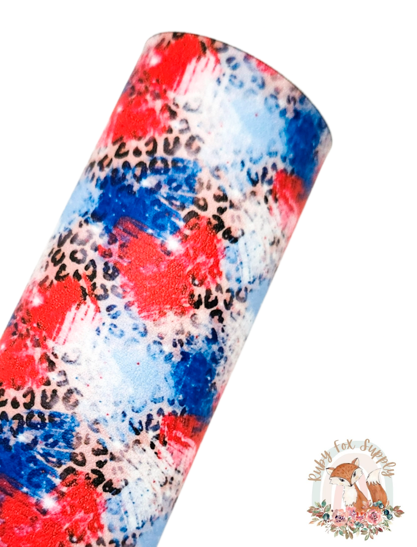 Patriotic Cheetah Print Splatter 9x12 faux leather sheet