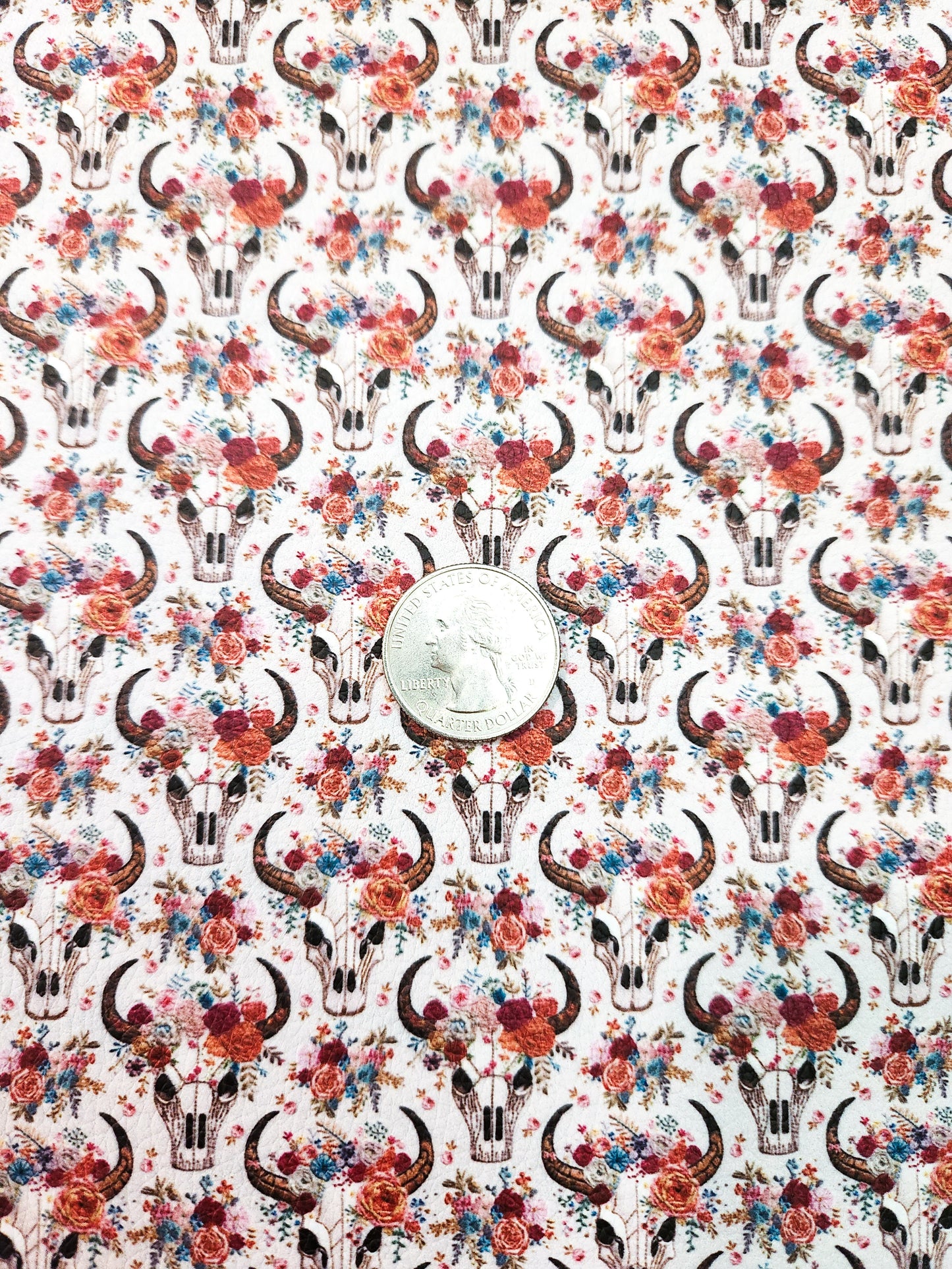 Faux Embroidery Cow Skull 9x12 faux leather sheet
