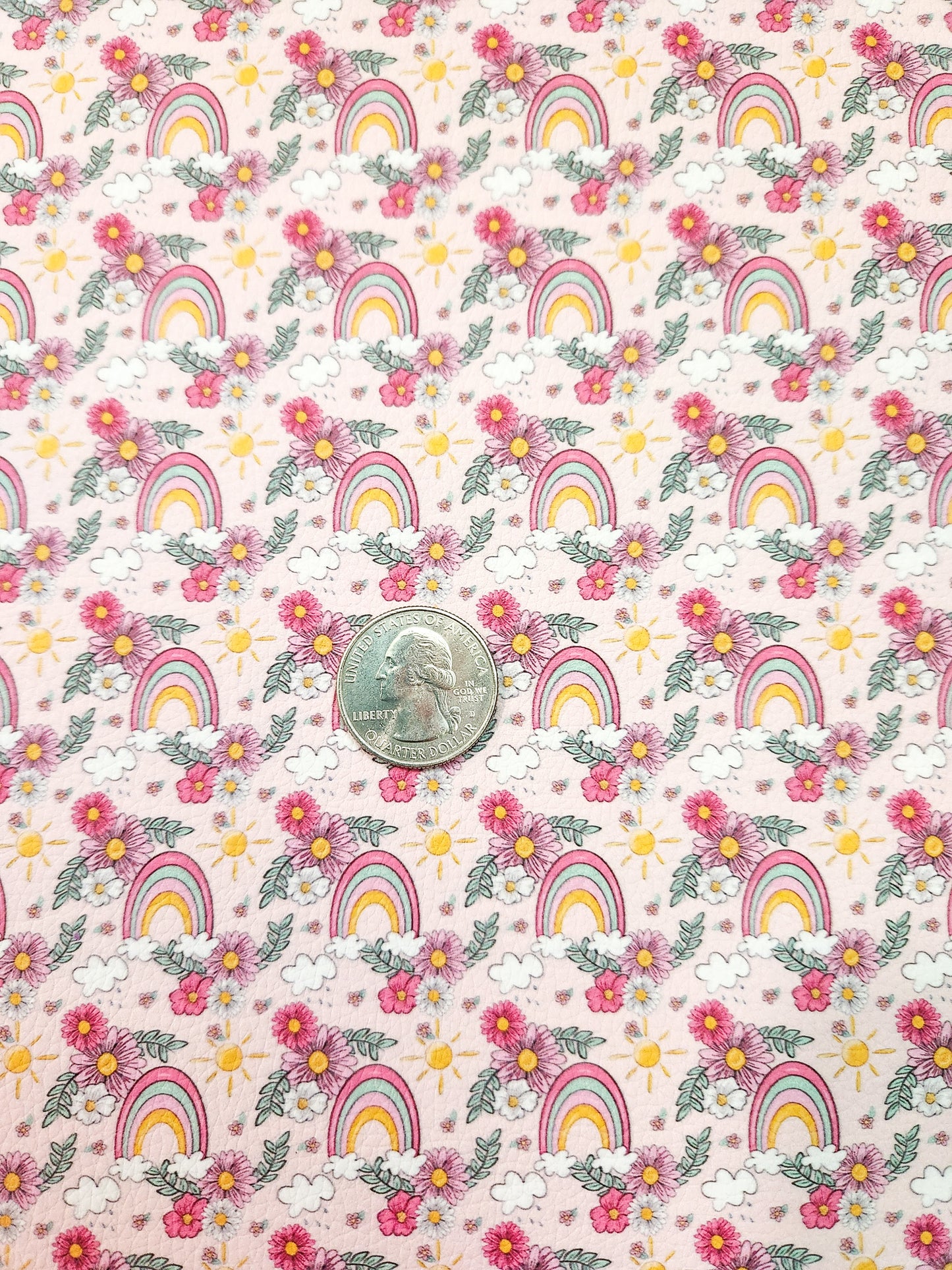 Rainbows and Flowers 9x12 faux leather sheet