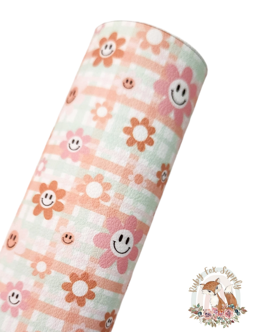 Plaid Happy Flowers 9x12 faux leather sheet