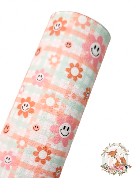 Plaid Happy Flowers 9x12 faux leather sheet
