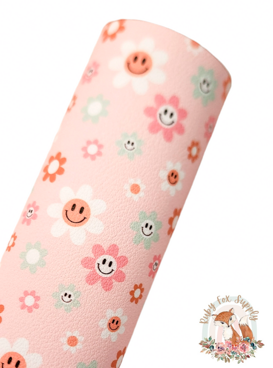 Boho Happy Flowers 9x12 faux leather sheet