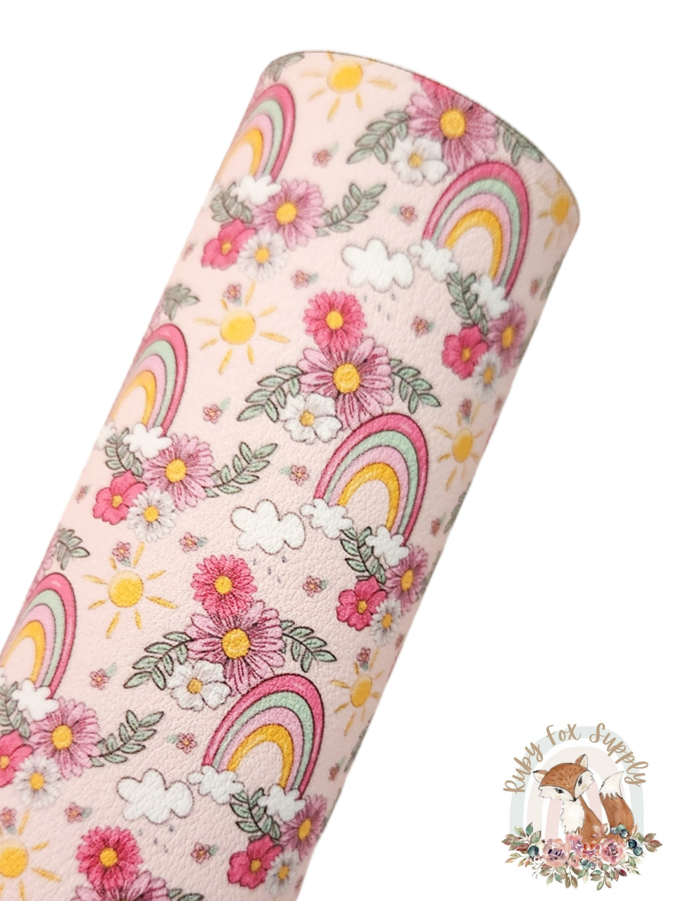 Rainbows and Flowers 9x12 faux leather sheet