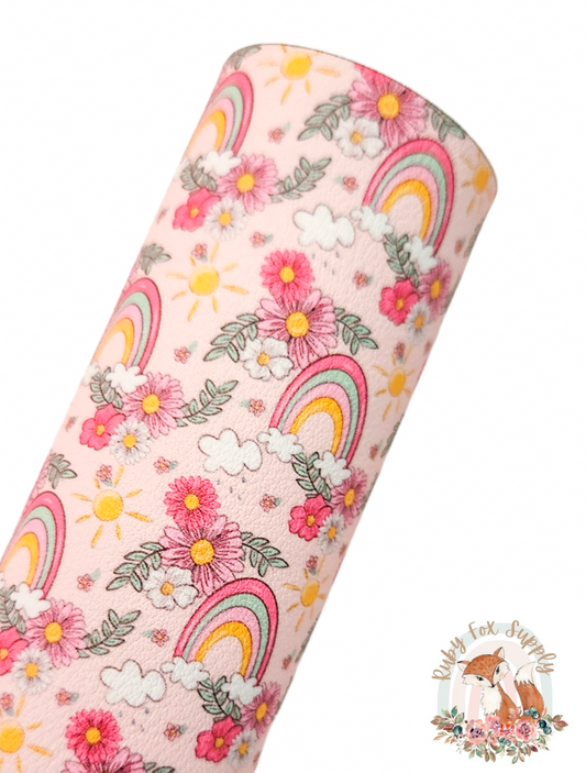 Rainbows and Flowers 9x12 faux leather sheet