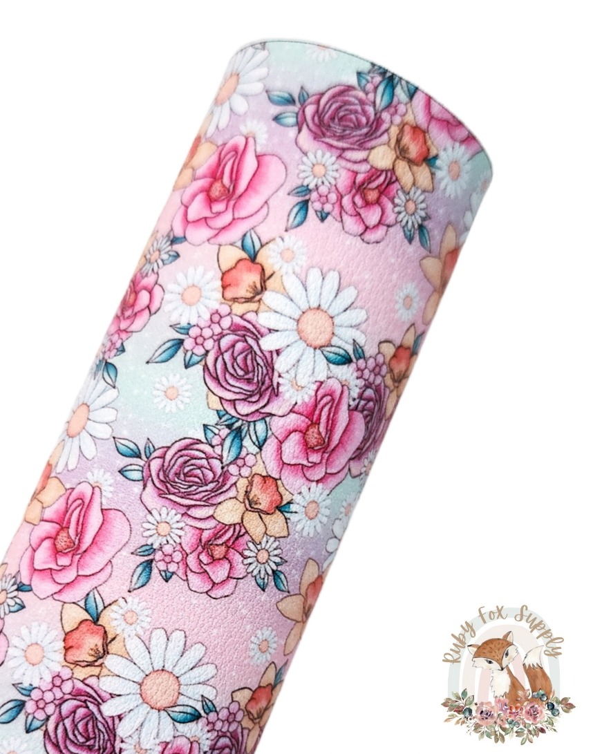 Pretty Colorful Floral 9x12 faux leather sheet