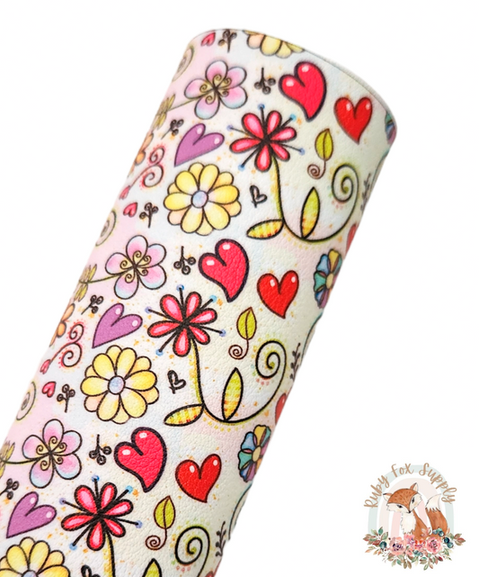 Fun Floral 9x12 faux leather sheet