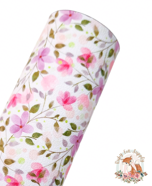 Pretty Purple Pink Floral 9x12 faux leather sheet