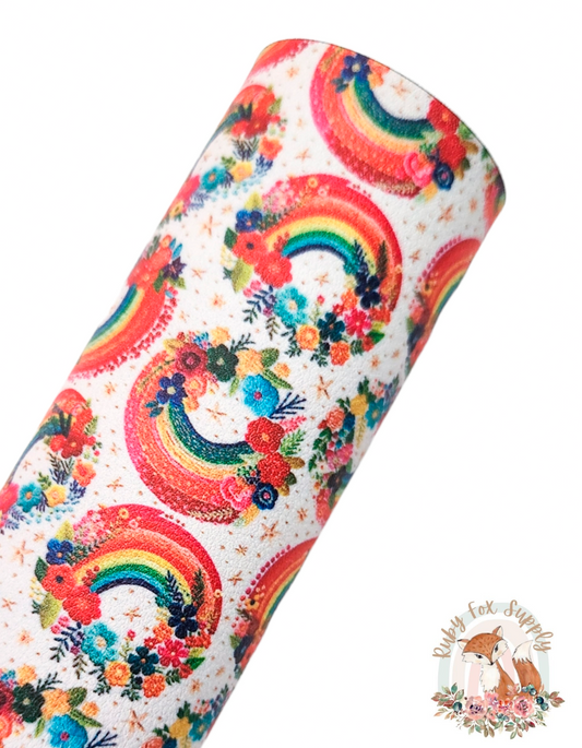 Faux Embroidery Rainbows 9x12 faux leather sheet