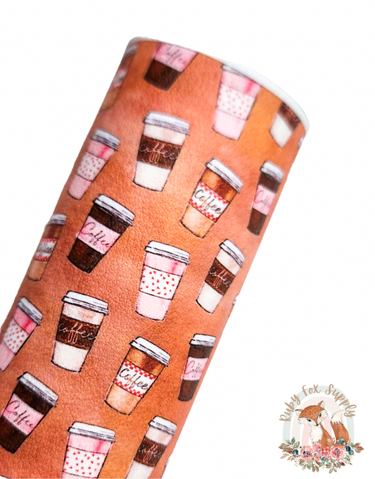Coffee Cups 9x12 faux leather sheet