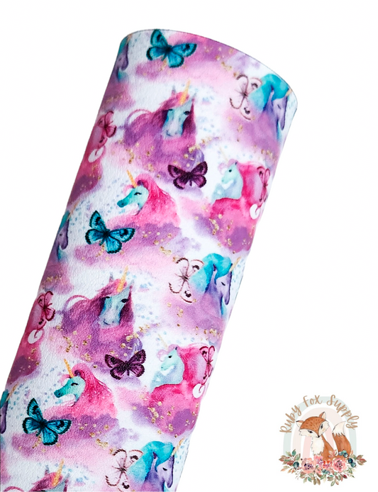 Unicorns White 9x12 faux leather sheet