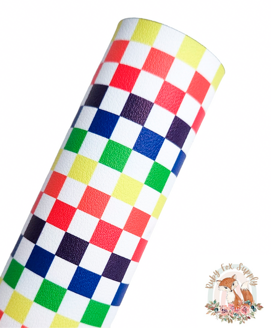 Rainbow Checkers 9x12 faux leather sheet