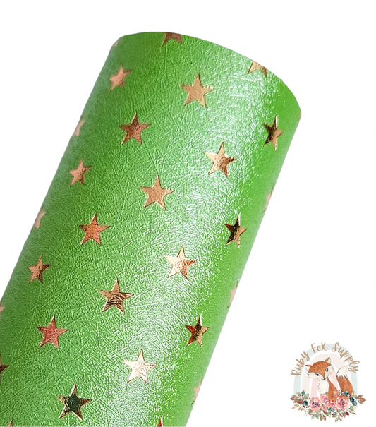 Green Foil Star 9x12 faux leather sheet