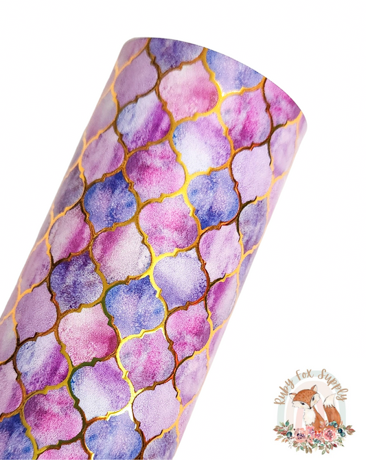 Purple Quatrefoil Gold Foil faux leather sheet