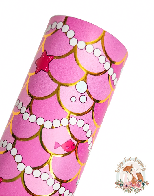 Pink Mermaid Scale Gold Foil faux leather sheet