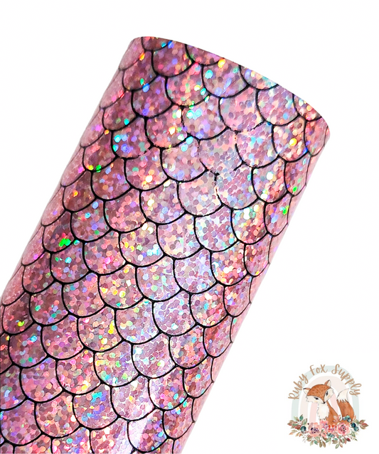 Iridescent Light Pink Mermaid Scales 9x12 faux leather sheet