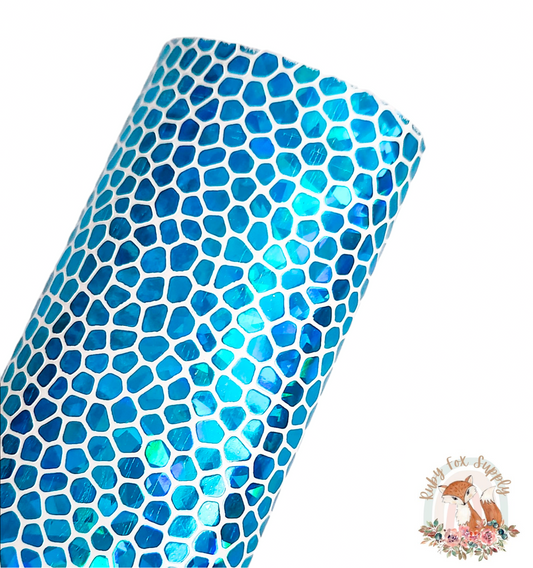 Iridescent Aqua Snakeskin 9x12 faux leather sheet