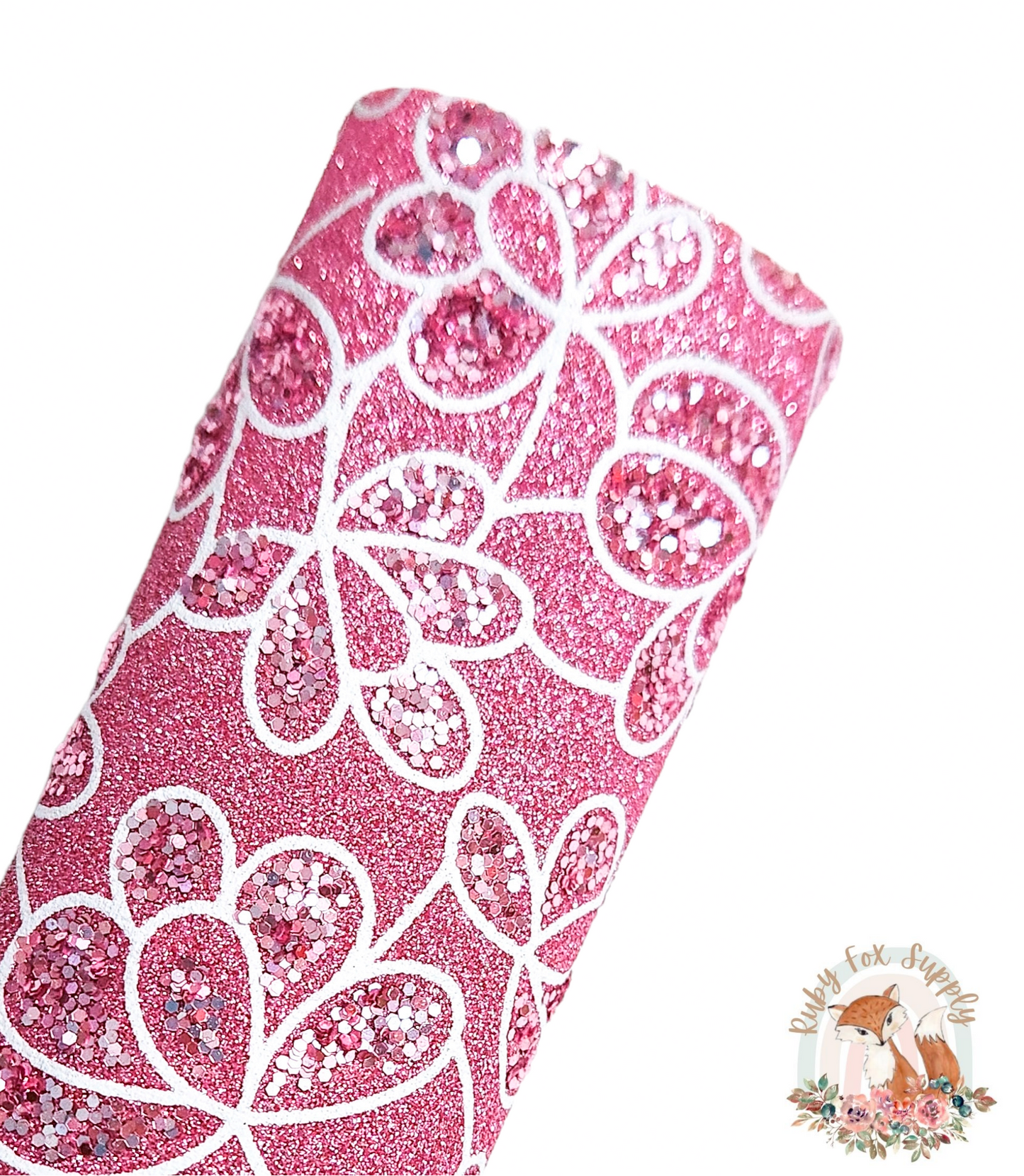 Glitter Pink Flower 9x12 faux leather sheet