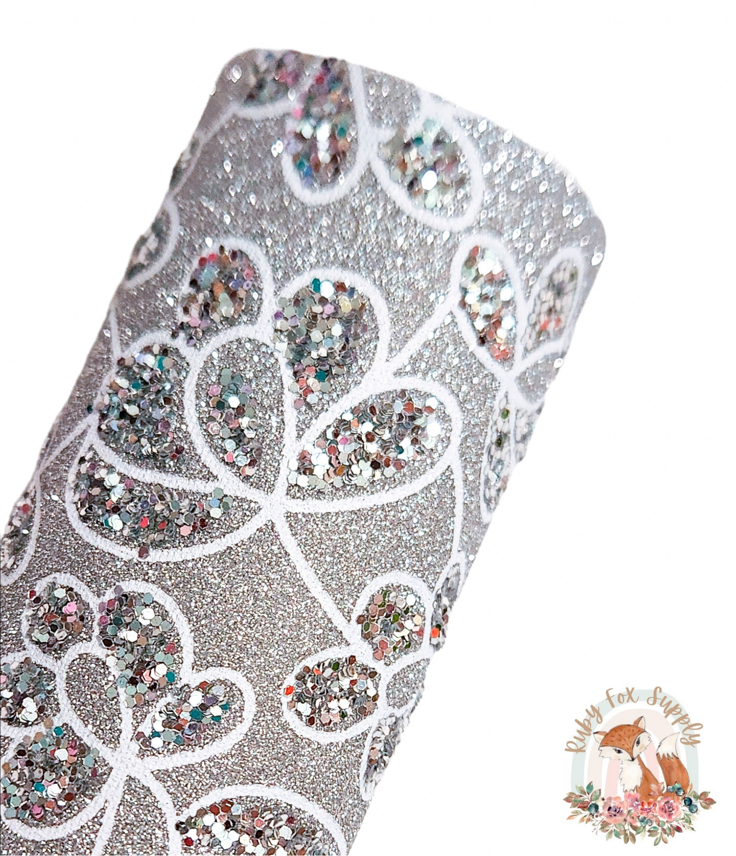 Glitter Silver Flower 9x12 faux leather sheet