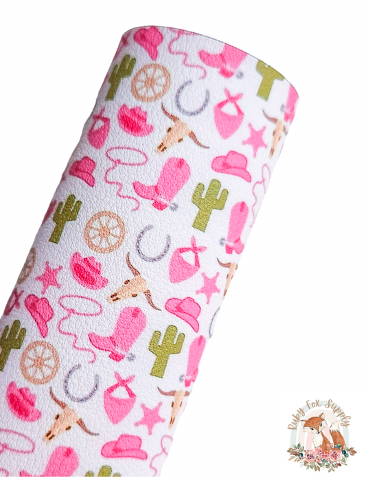 Small Pink Western Icons 9x12 faux leather sheet