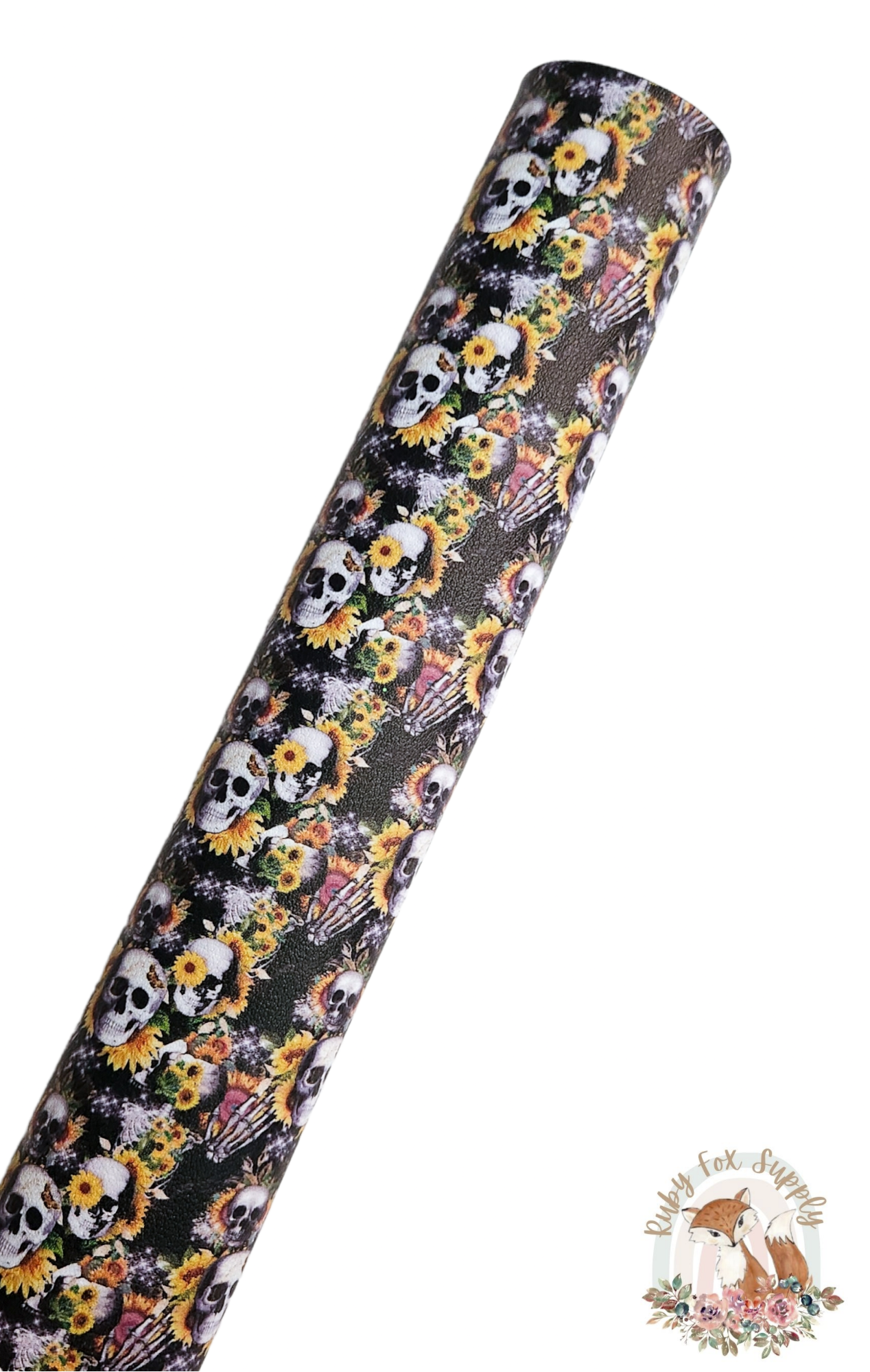 Skulls and Sunflowers 9x12 faux leather sheet