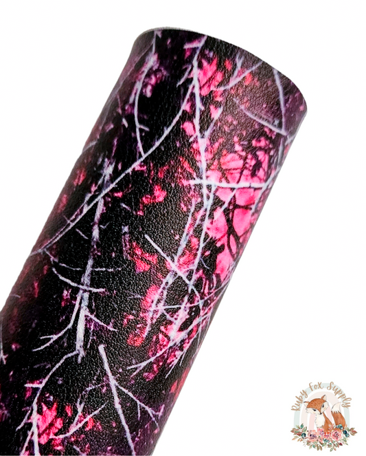 Pink Branch Camo 9x12 faux leather sheet
