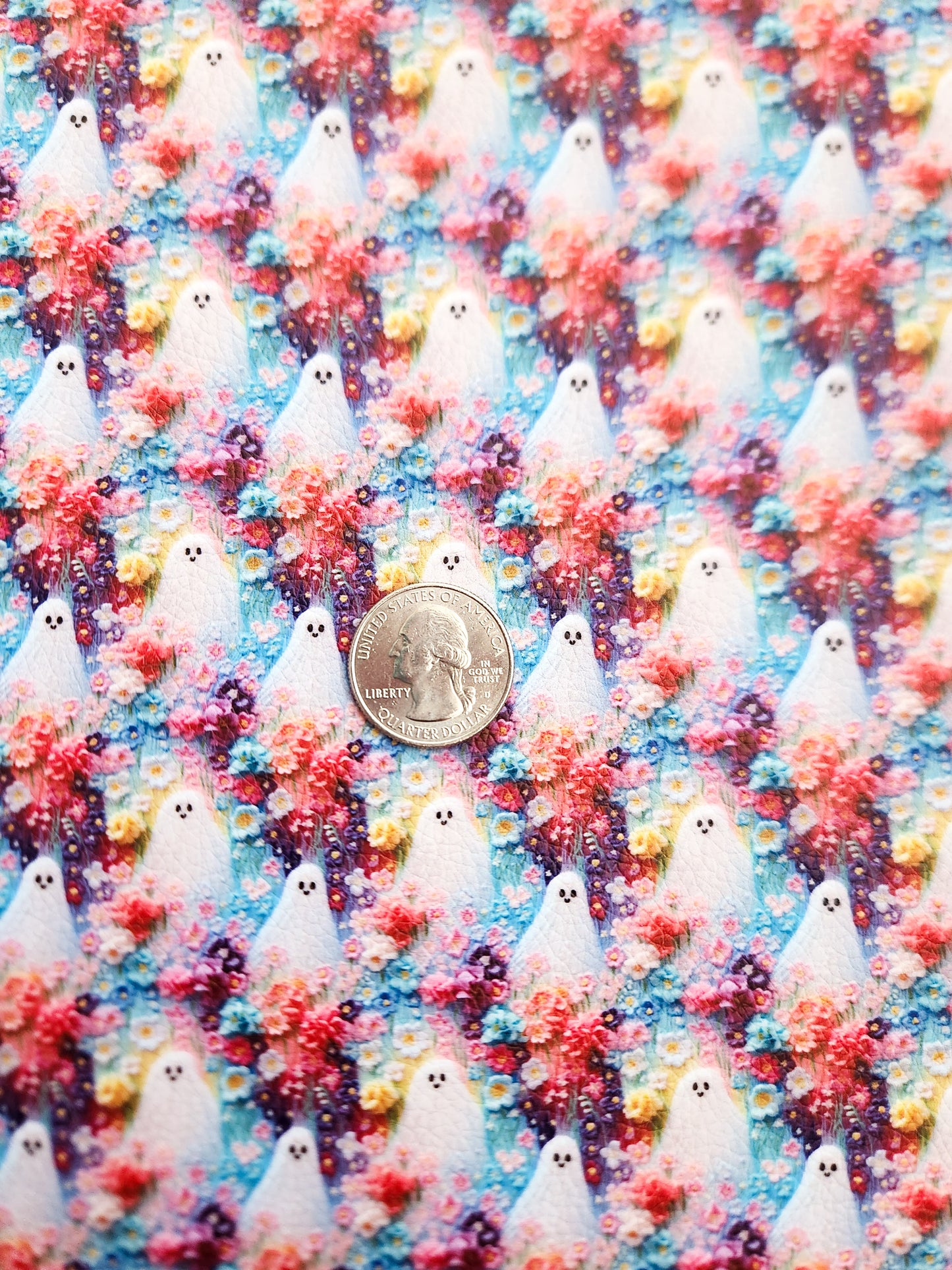 Rainbow Embroidery Ghosts 9x12 faux leather sheet