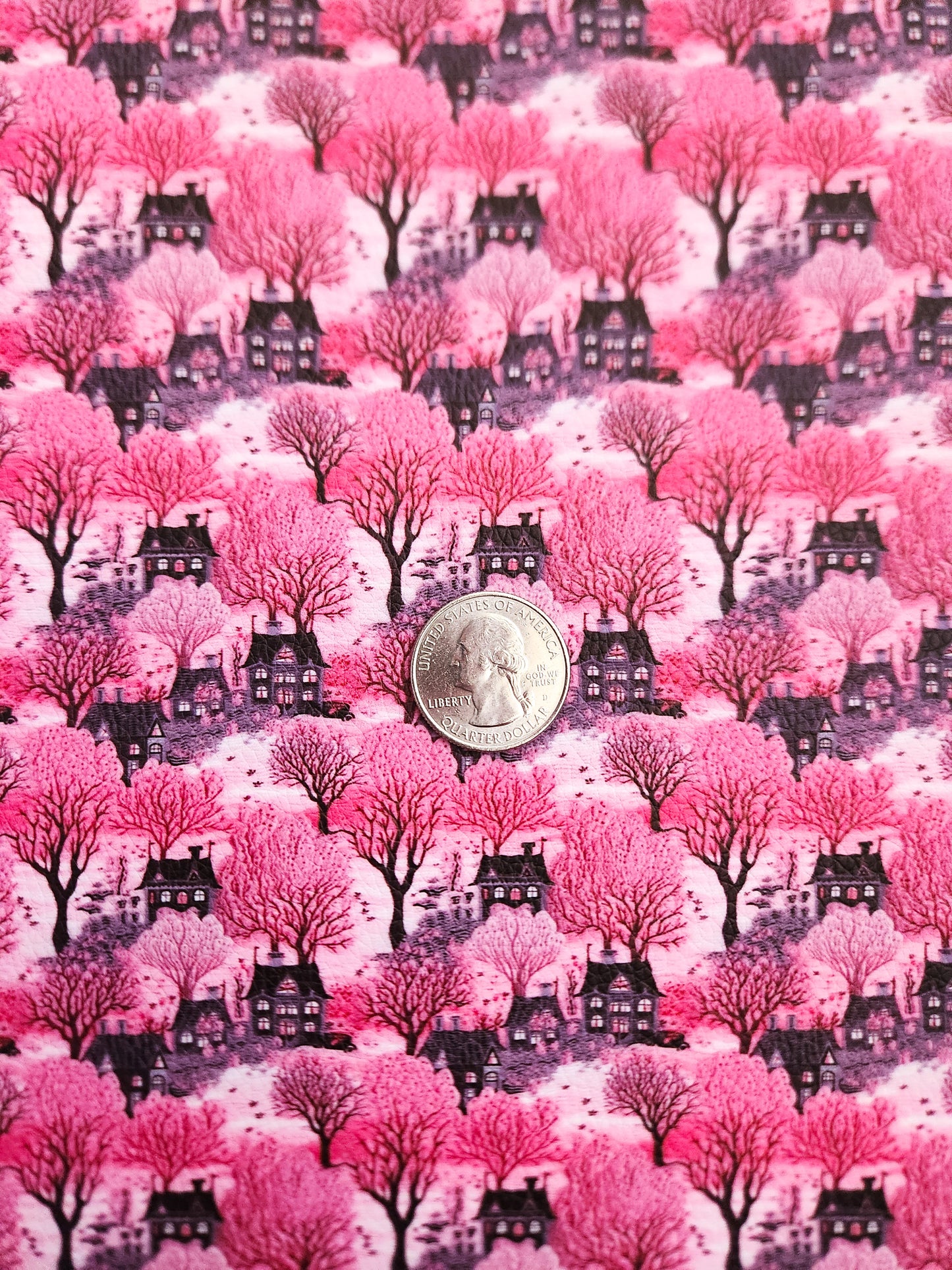 Pink Haunted House 9x12 faux leather sheet