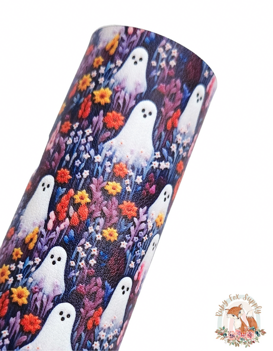 Floral Embroidery Ghosts 9x12 faux leather sheet