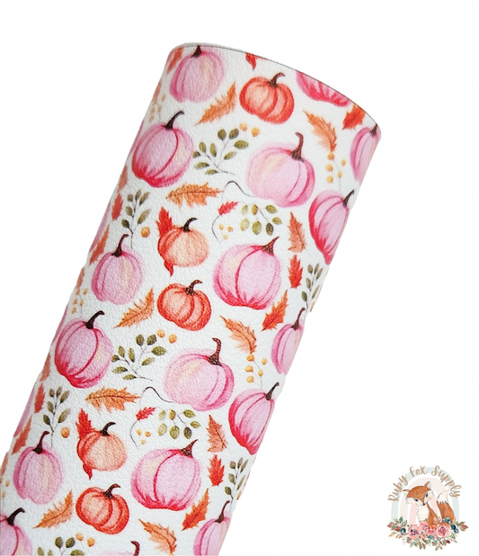 Pretty Pink Pumpkins 9x12 faux leather sheet