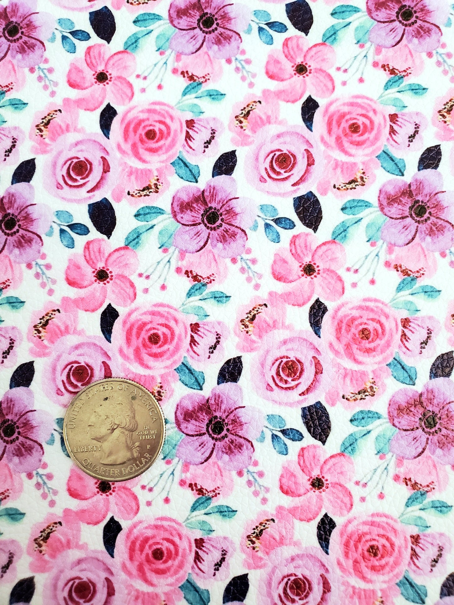 Floral Pink and Purple 9x12 faux leather sheet