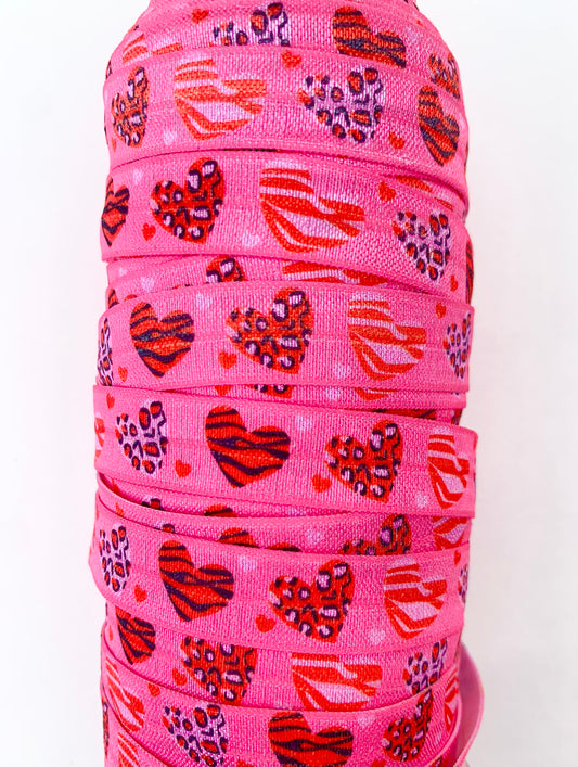Pink Animal Hearts Fold Over Elastic