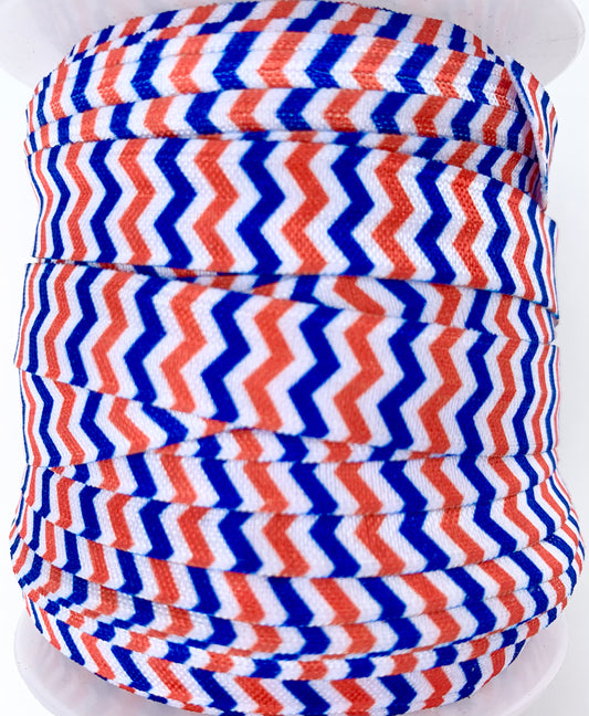 Blue and Orange Chevron Fold Over Elastic