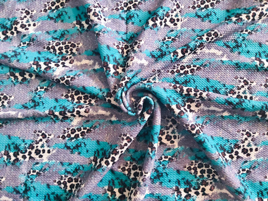 Teal and Gray Animal Print Bullet Fabric Strip
